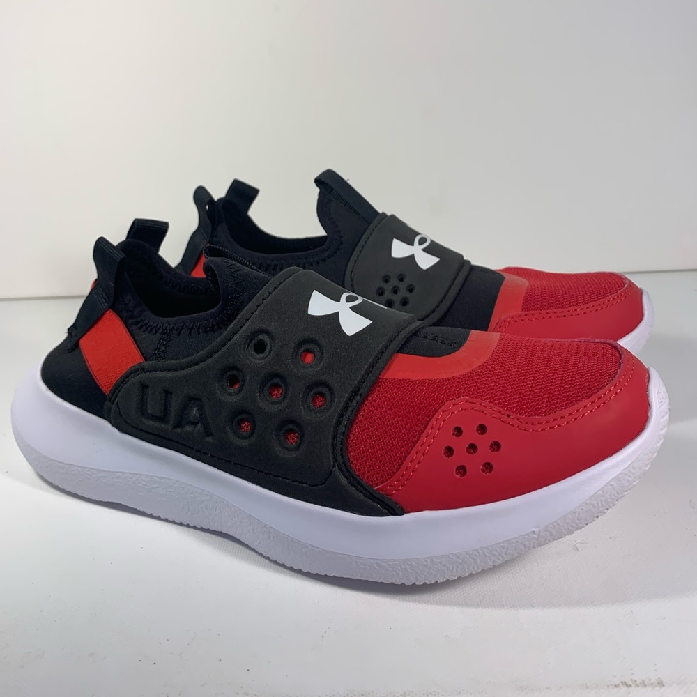 Like New Under Armour Kids' Red and Black Slip-On Athletic Shoes